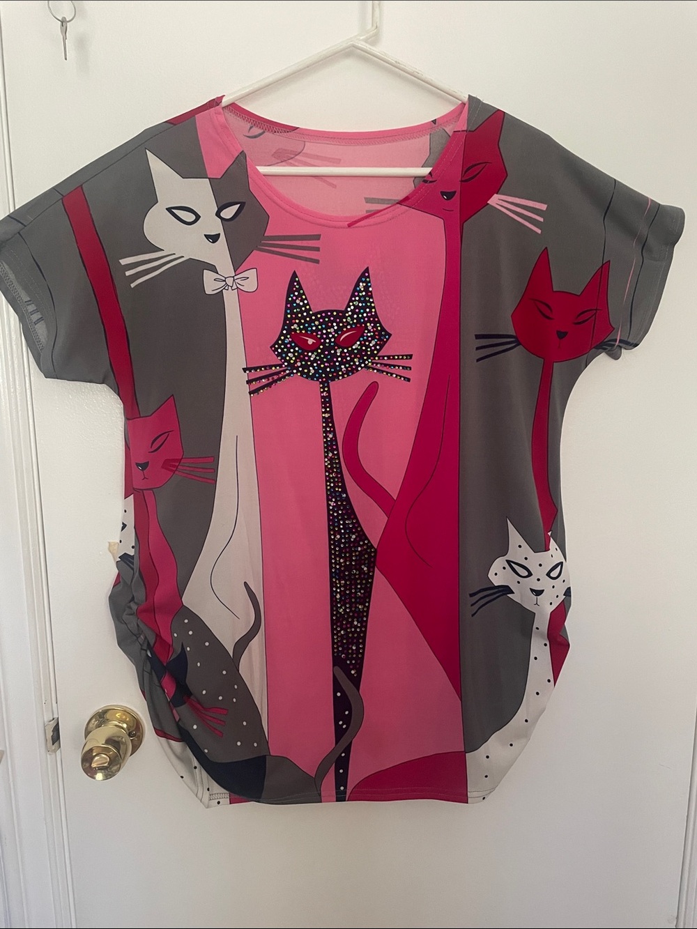 Pink & Gray Cat Print Tunic Top
